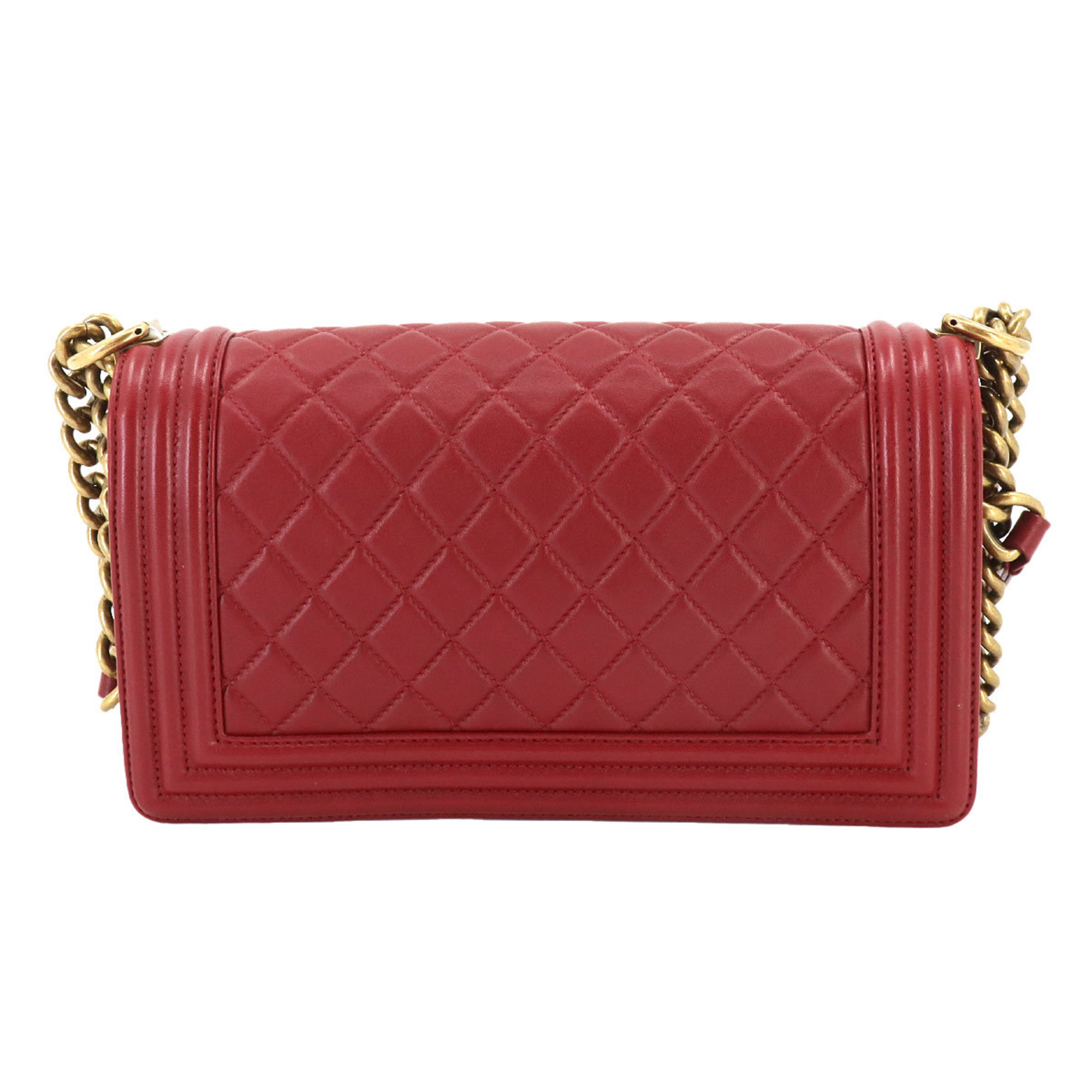 CHANEL Boy Chanel Chain Shoulder Bag Leather Red A67086 Gold Metal Fittings