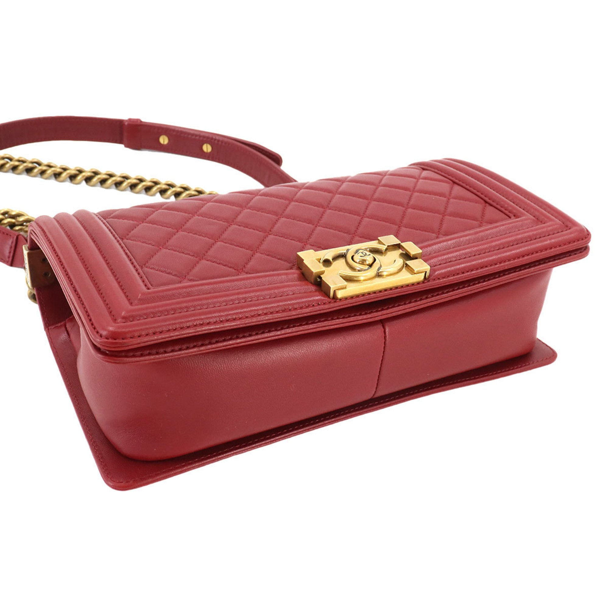 CHANEL Boy Chanel Chain Shoulder Bag Leather Red A67086 Gold Metal Fittings