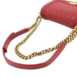 CHANEL Boy Chanel Chain Shoulder Bag Leather Red A67086 Gold Metal Fittings