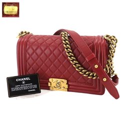 CHANEL Boy Chanel Chain Shoulder Bag Leather Red A67086 Gold Metal Fittings