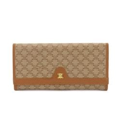 CELINE Macadam Bi-fold Long Wallet PVC Leather Beige Brown Gold Hardware