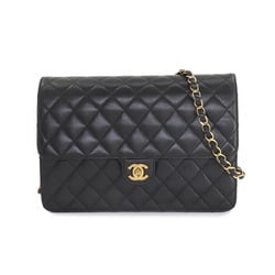 CHANEL Matelasse Chain Shoulder Bag Leather Black Gold Metal Fittings Coco Mark Turn Lock