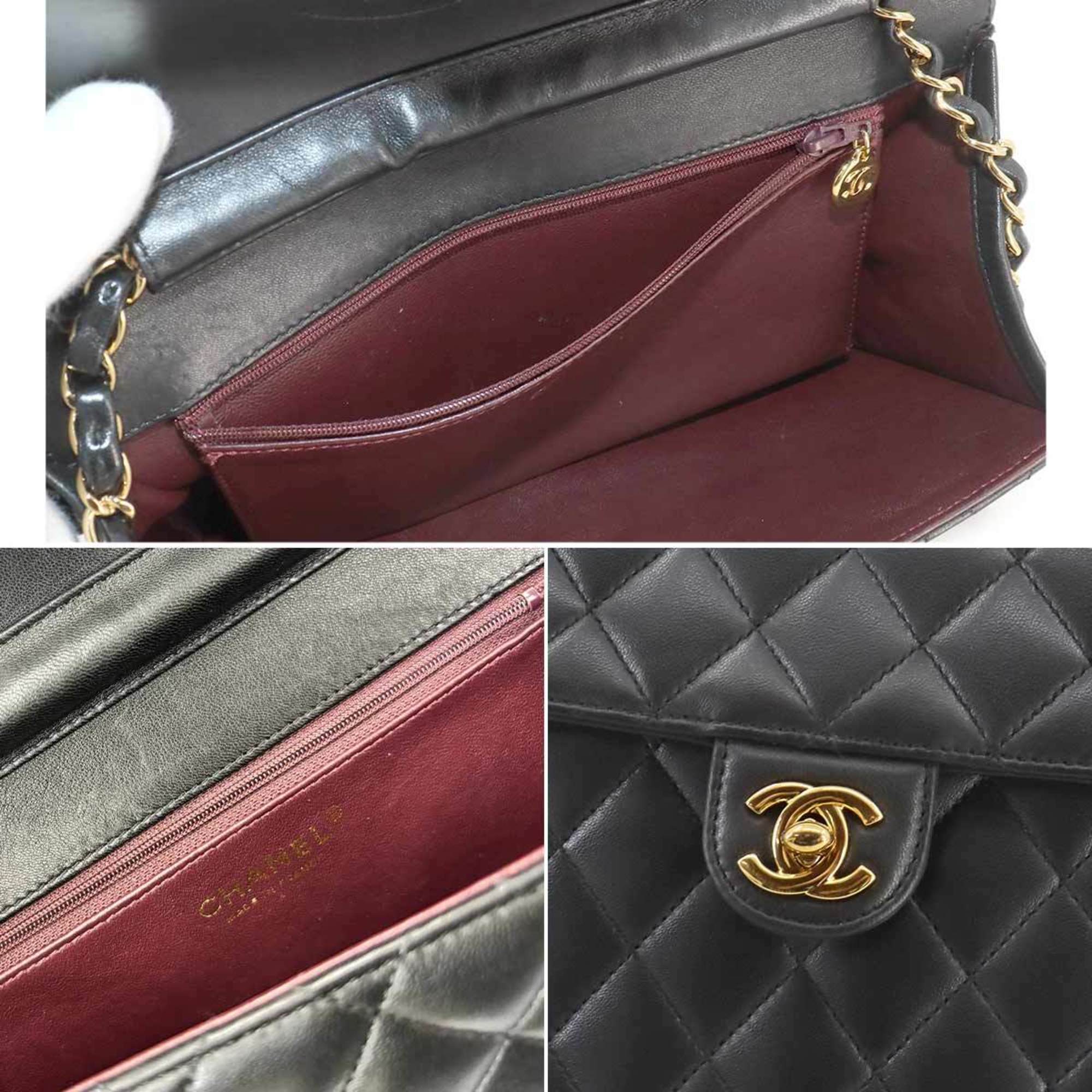 CHANEL Matelasse Chain Shoulder Bag Leather Black Gold Metal Fittings Coco Mark Turn Lock