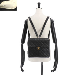 CHANEL Matelasse Chain Backpack Rucksack Leather Black Gold Metal Fittings