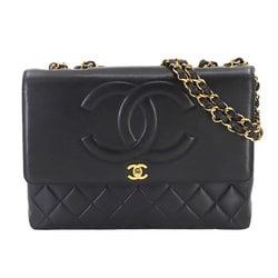 CHANEL Matelasse Chain Shoulder Bag Leather Black Gold Metal Fittings Coco Mark Turn Lock