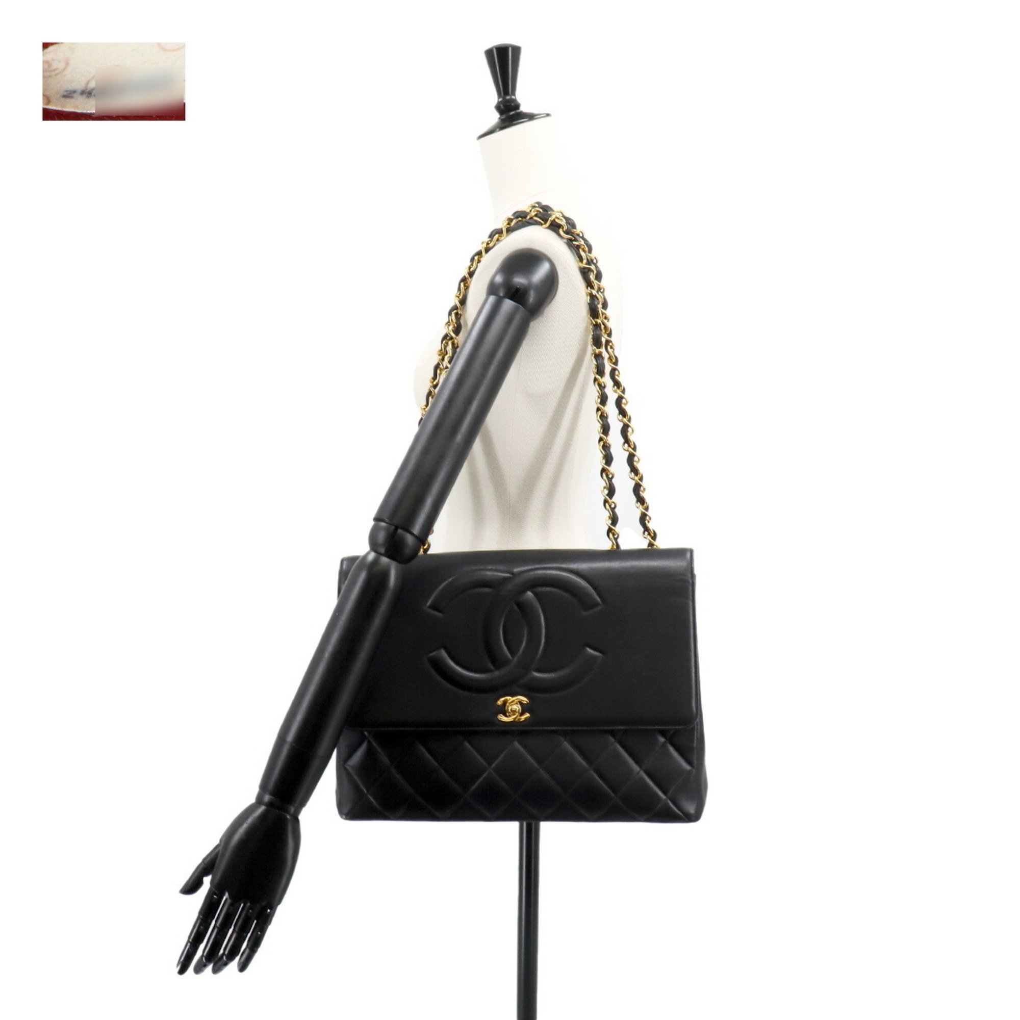 CHANEL Matelasse Chain Shoulder Bag Leather Black Gold Metal Fittings Coco Mark Turn Lock