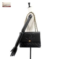 CHANEL Matelasse Chain Shoulder Bag Leather Black Gold Metal Fittings Coco Mark Turn Lock