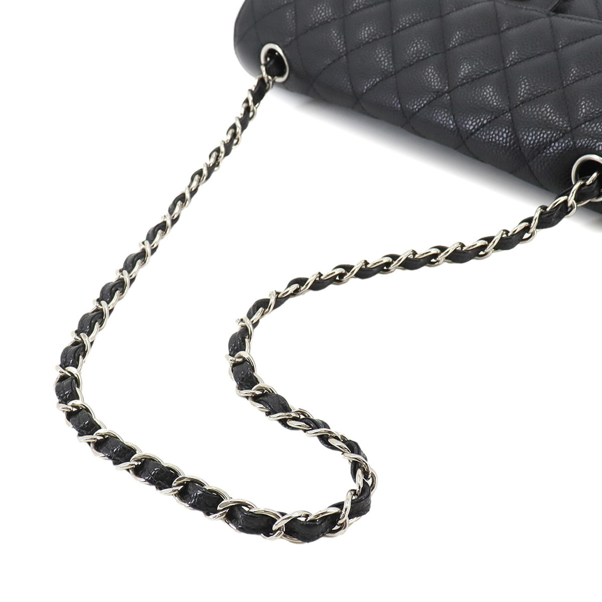 CHANEL Matelasse Chain Shoulder Bag Caviar Skin Black Silver Metal Fittings