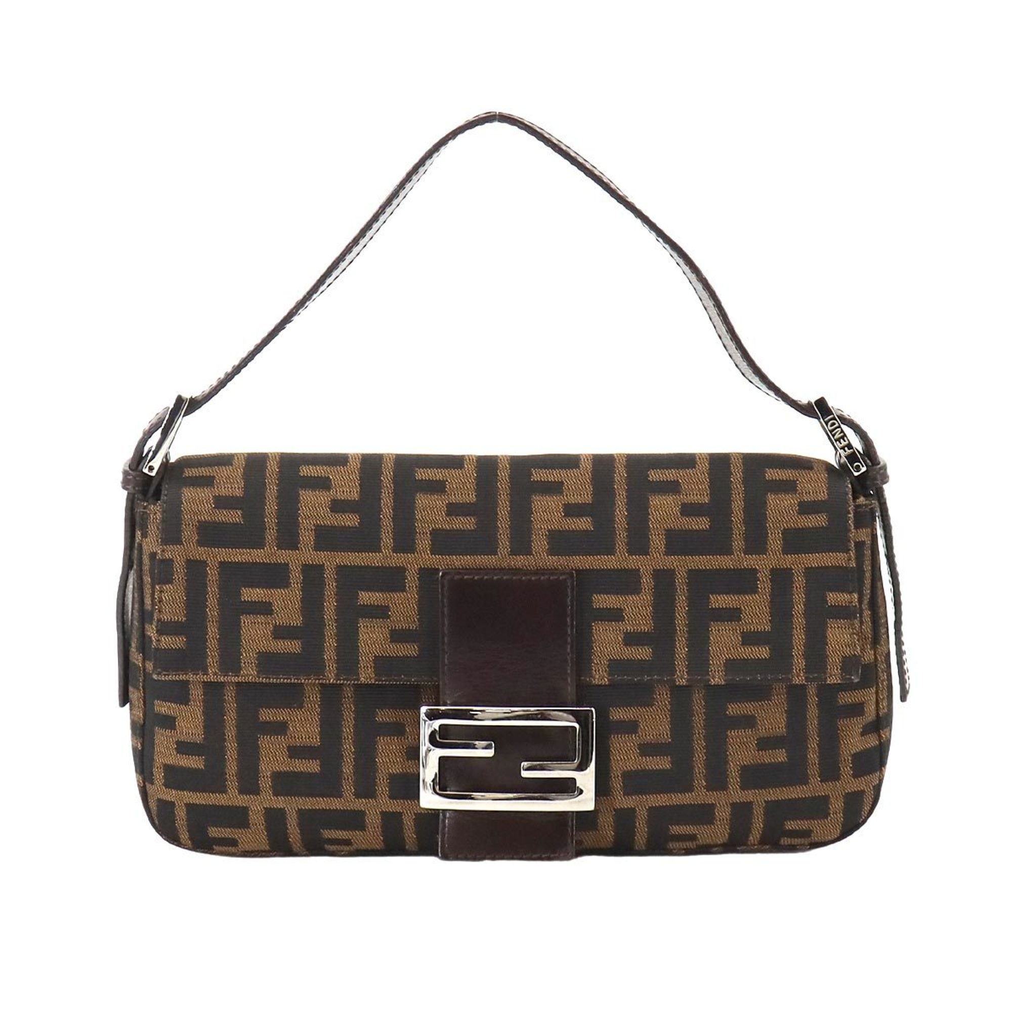 FENDI Zucca Mamma Baguette Shoulder Bag Canvas Leather Brown 26424 Silver Hardware