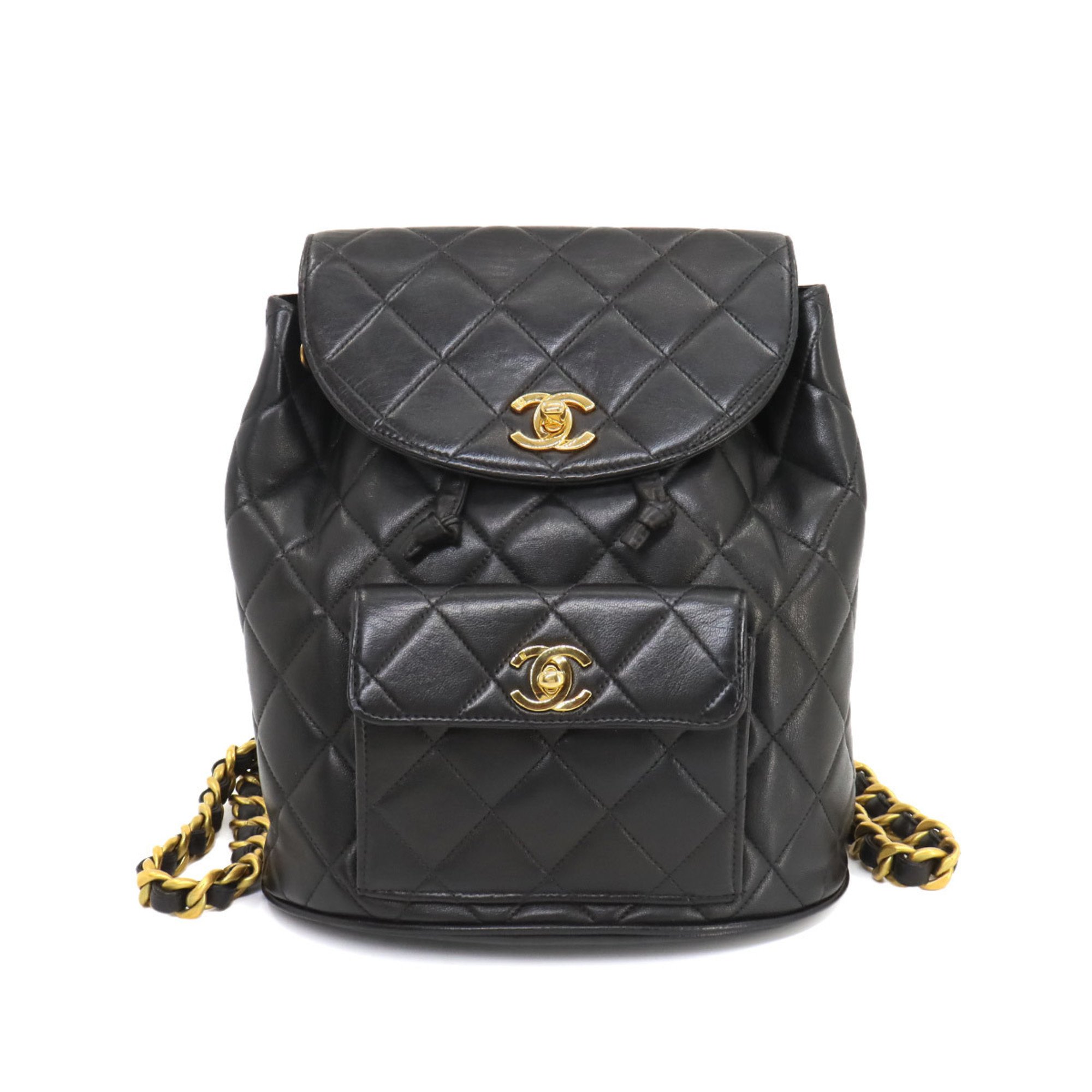 CHANEL Matelasse Chain Backpack Rucksack Leather Black Gold Hardware duma