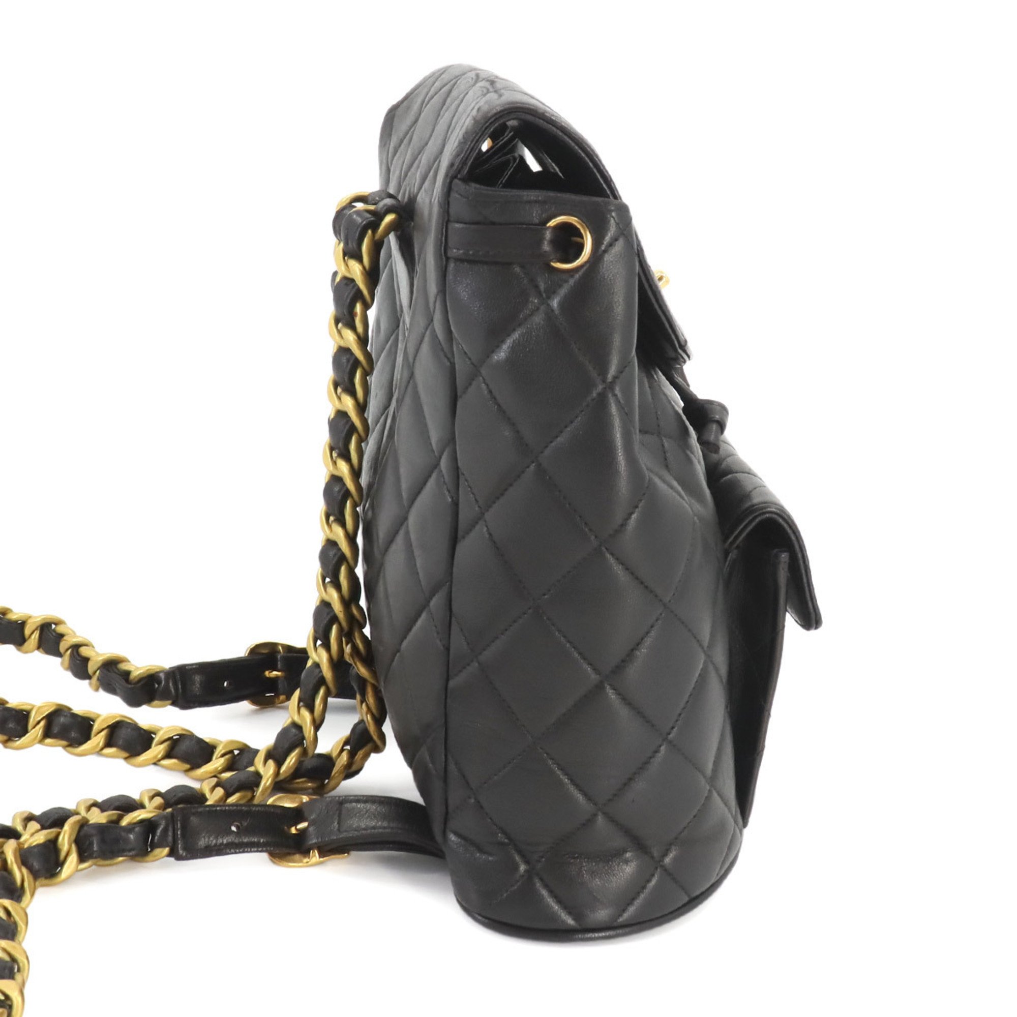 CHANEL Matelasse Chain Backpack Rucksack Leather Black Gold Hardware duma