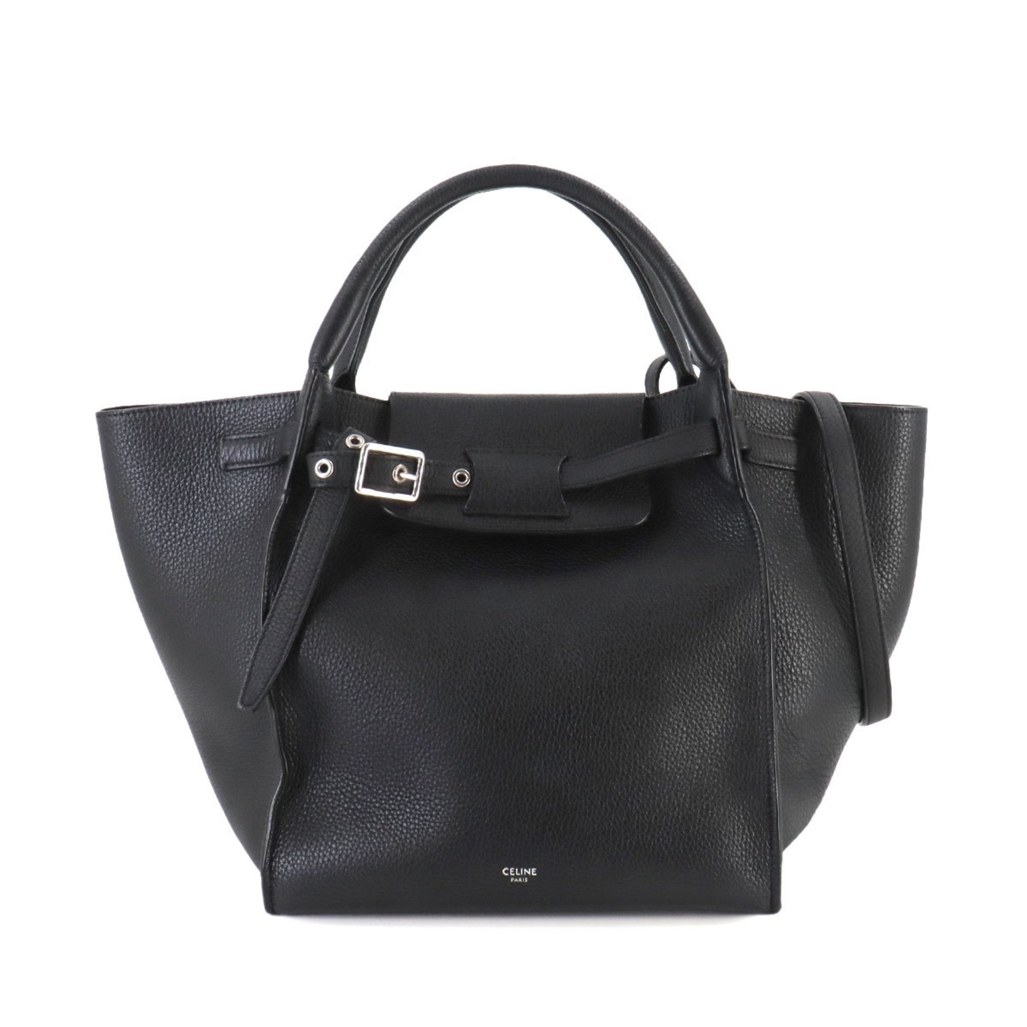 CELINE Big Bag Small with Long Strap 2way Hand Shoulder Leather Black 189313