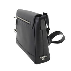 PRADA Saffiano Shoulder Bag Leather Black 2VD018 Silver Hardware