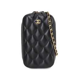 CHANEL Matelasse Phone Holder Chain Shoulder Bag Leather Black A70655 Gold Hardware Case