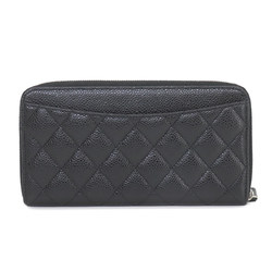 CHANEL Matelasse Classic Long Zip Wallet Round Caviar Skin Leather Black AP0242