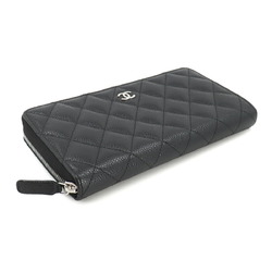 CHANEL Matelasse Classic Long Zip Wallet Round Caviar Skin Leather Black AP0242