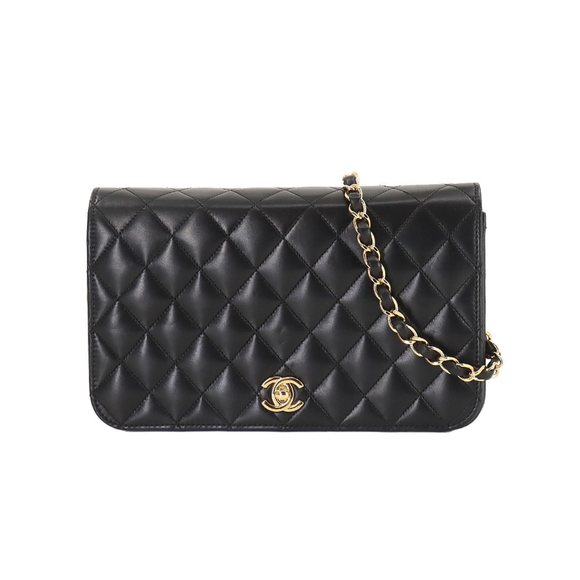 CHANEL Matelasse Chain Shoulder Bag Leather Black Gold Metal Fittings Turn Lock A03568