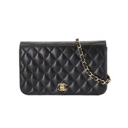 CHANEL Matelasse Chain Shoulder Bag Leather Black Gold Metal Fittings Turn Lock A03568