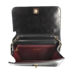 CHANEL Matelasse Chain Shoulder Bag Leather Black Gold Metal Fittings Turn Lock A03568