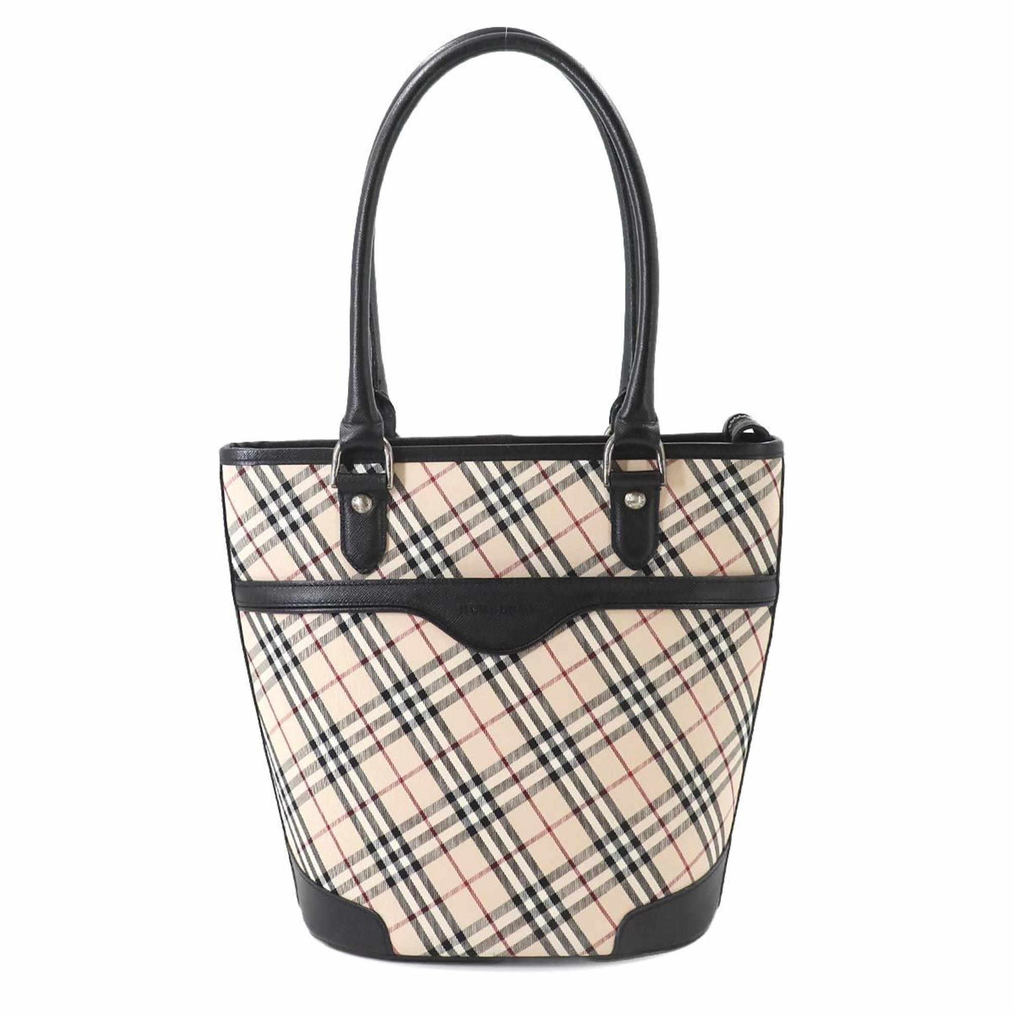 Burberry Nova Check Canvas Leather Beige Black Silver Metal Fittings Tote Bag