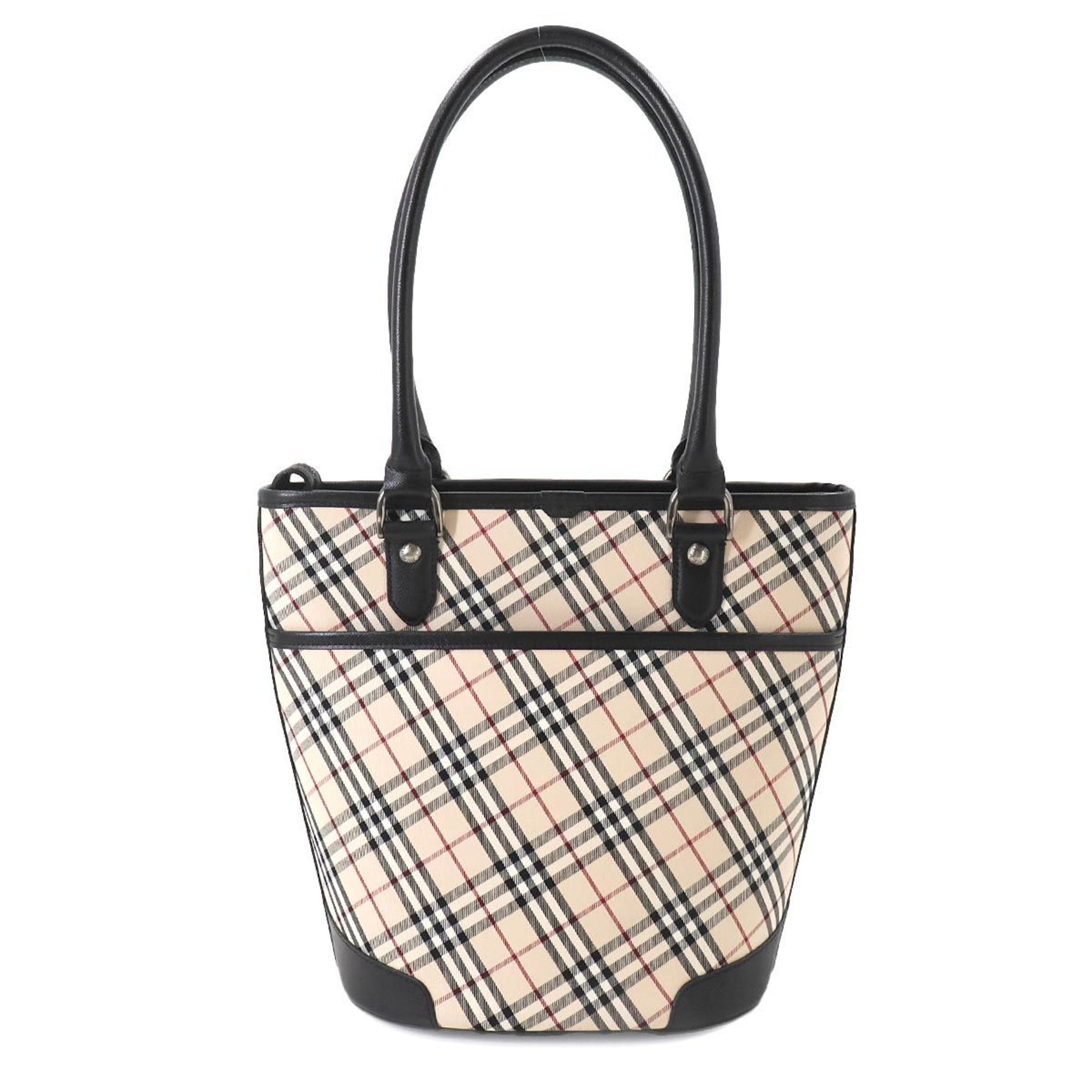 Burberry Nova Check Canvas Leather Beige Black Silver Metal Fittings Tote Bag