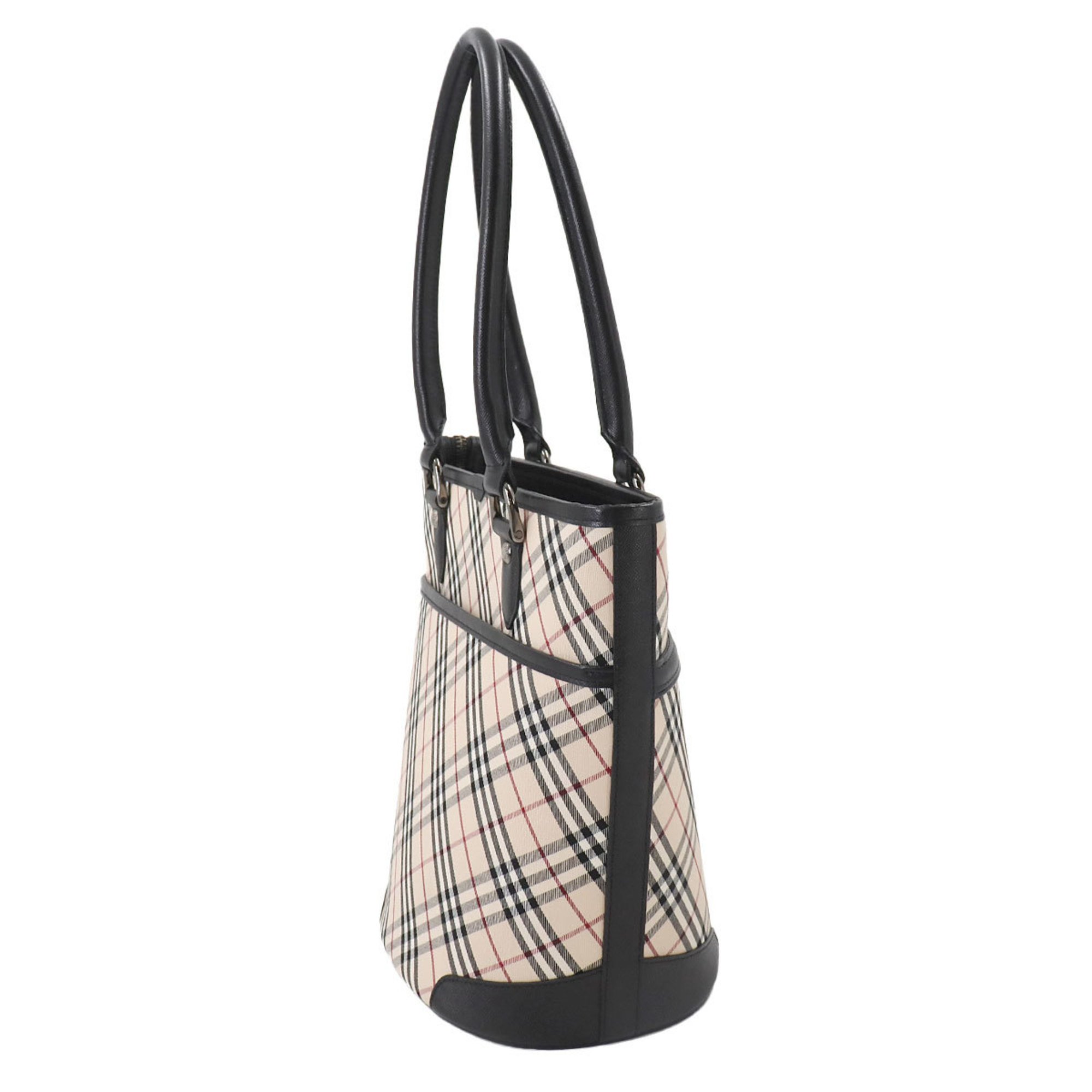 Burberry Nova Check Canvas Leather Beige Black Silver Metal Fittings Tote Bag