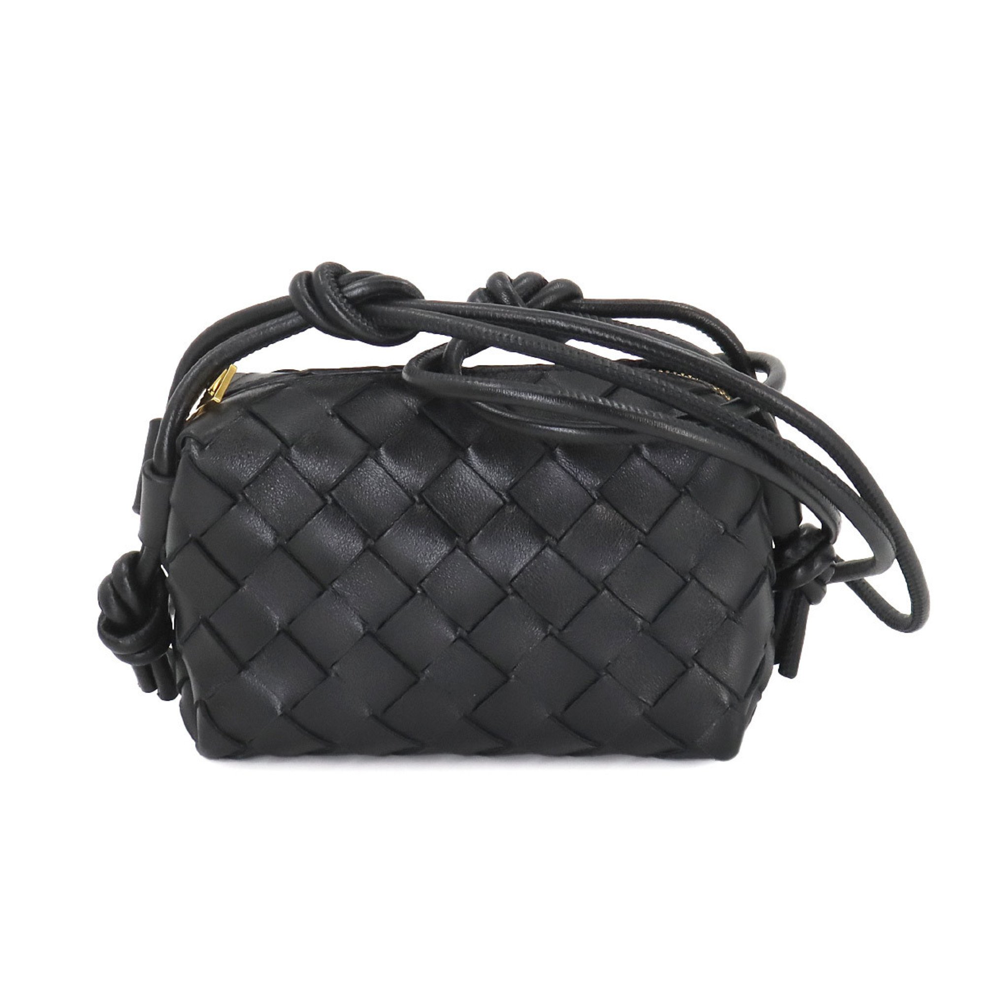 BOTTEGA VENETA Intrecciato Candy Loop Camera Bag Shoulder Leather Black 730832