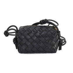 BOTTEGA VENETA Intrecciato Candy Loop Camera Bag Shoulder Leather Black 730832