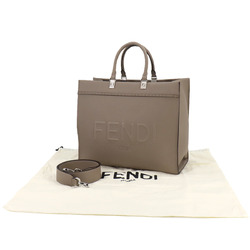 FENDI Sunshine Medium 2way Tote Shoulder Bag Leather Beige 8BH386 Silver Hardware