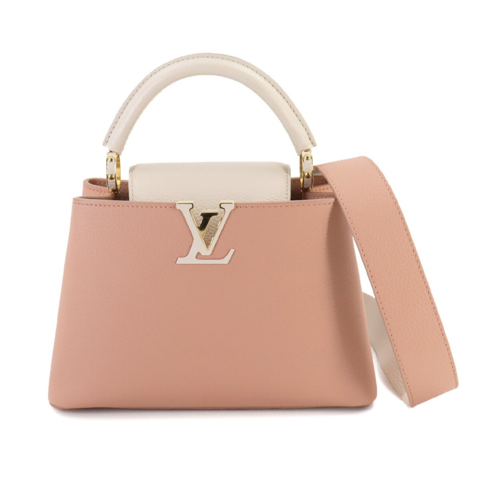 LOUIS VUITTON Capucines BB 2way Hand Shoulder Bag Taurillon Leather Rose Trianon Greige M21045 RFID