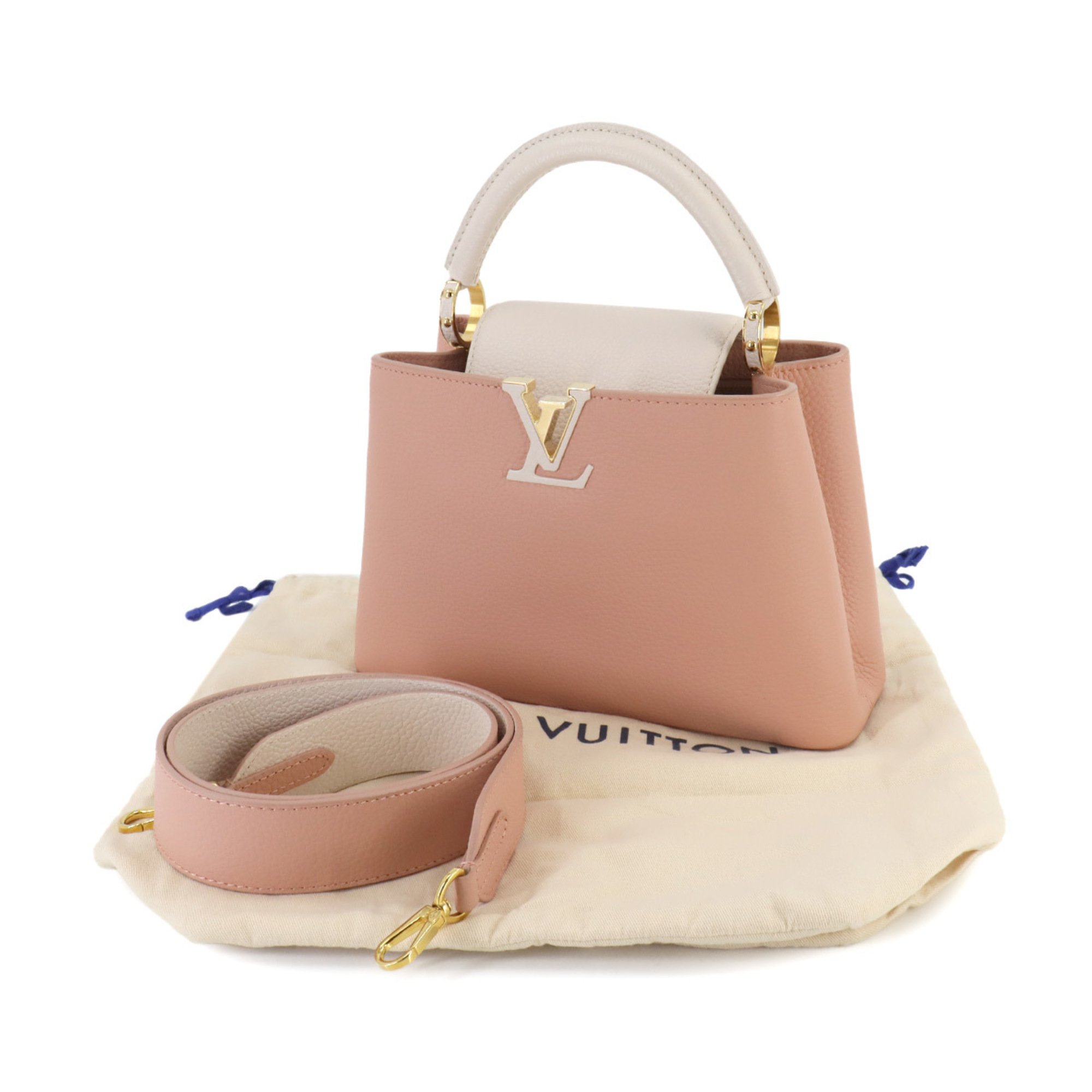 LOUIS VUITTON Capucines BB 2way Hand Shoulder Bag Taurillon Leather Rose Trianon Greige M21045 RFID