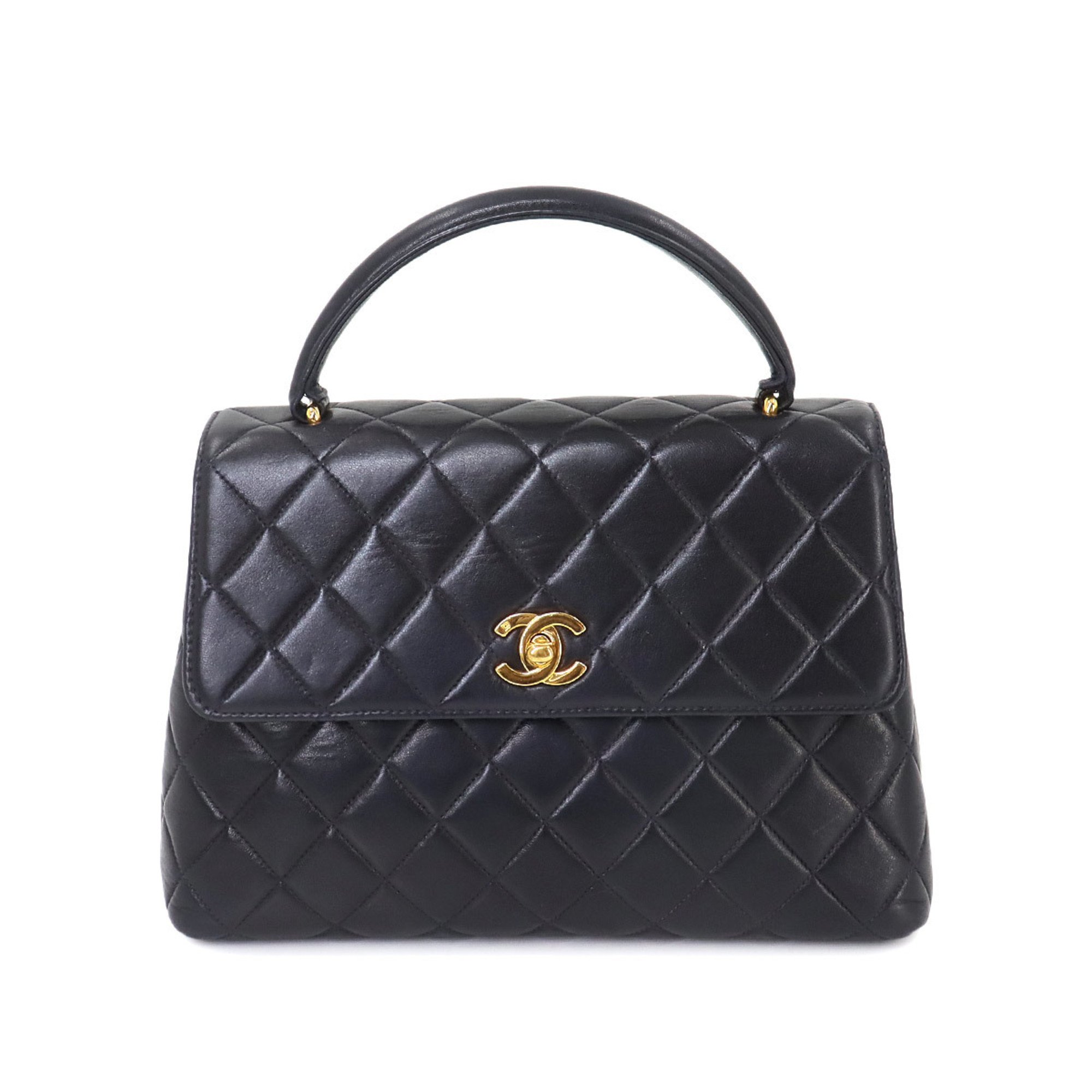 CHANEL Matelasse Handbag A12391 Leather Navy Gold Hardware Bag