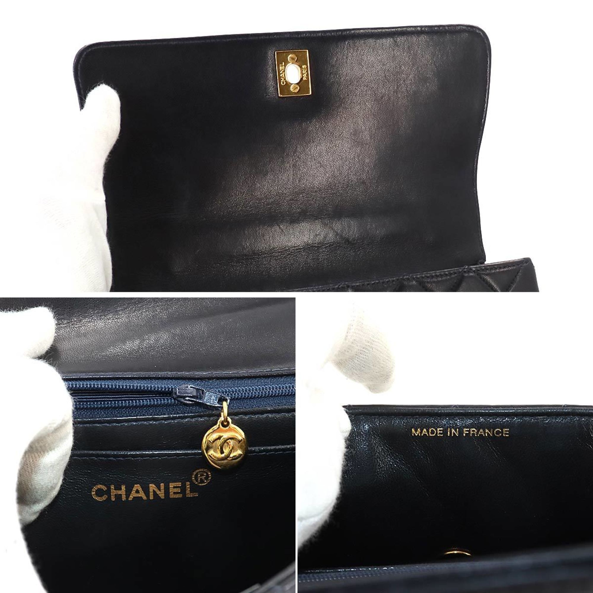 CHANEL Matelasse Handbag A12391 Leather Navy Gold Hardware Bag