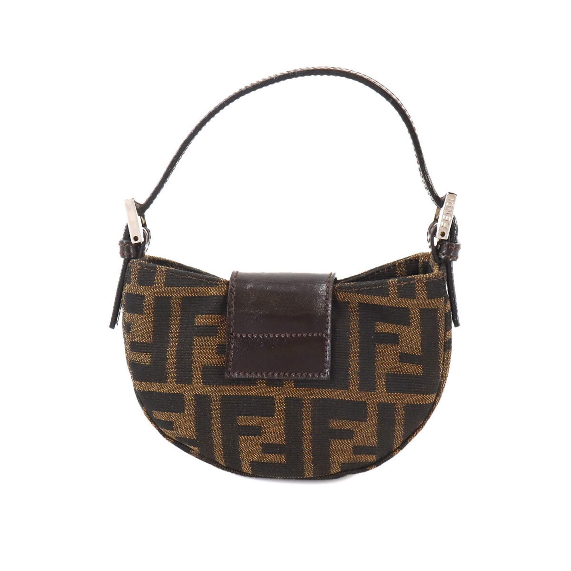 FENDI Zucca Croissant Pouch Canvas Leather Brown Silver Metal Fittings Mini Bag