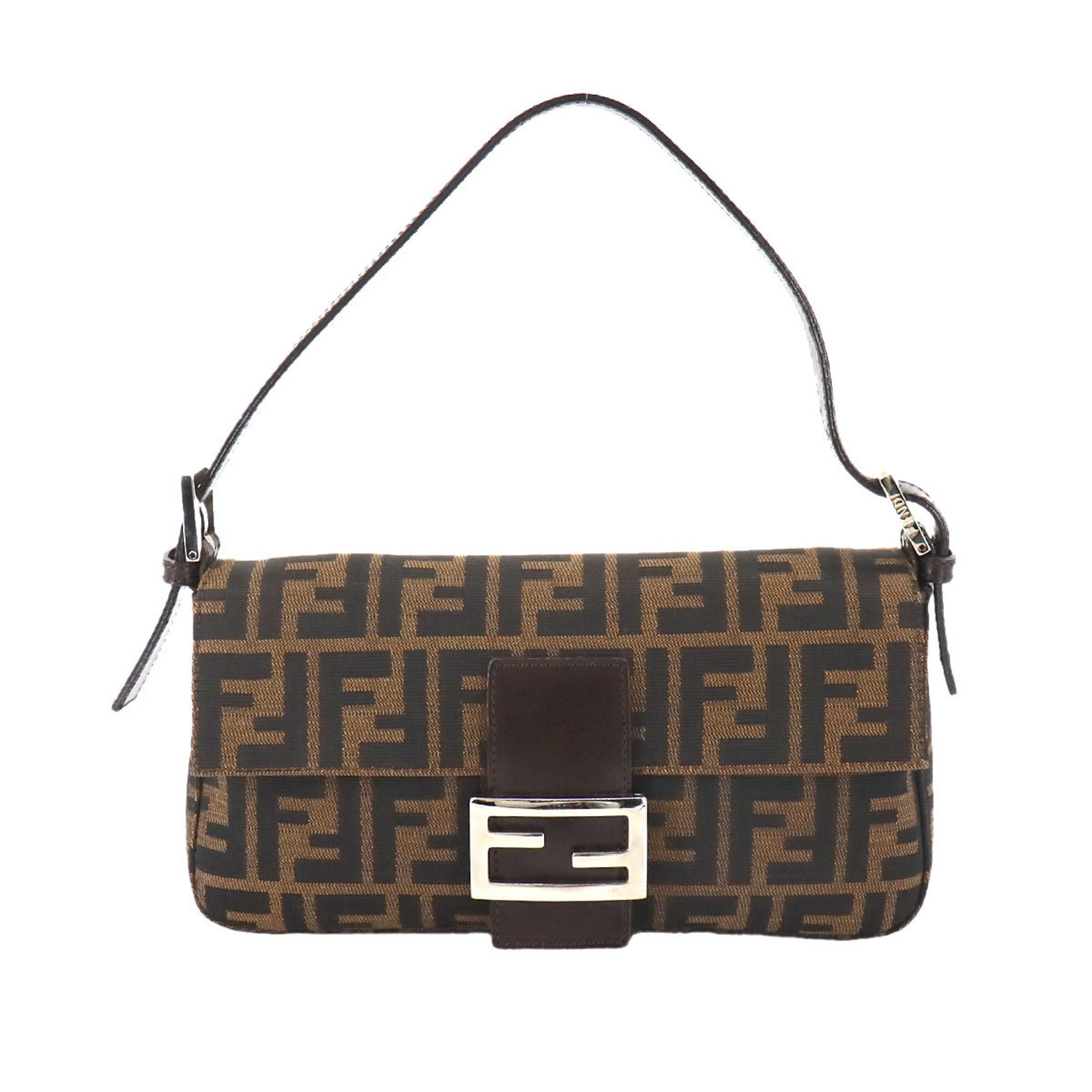 FENDI Zucca Mamma Baguette Shoulder Bag Canvas Leather Brown 26424 Silver Hardware