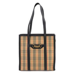 Burberry Nova Check Canvas Leather Beige Black Red 8006437 Gold Hardware Tote Bag