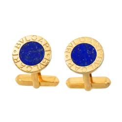 BVLGARI Double Lapis Lazuli Cufflinks K18 YG Yellow Gold 750