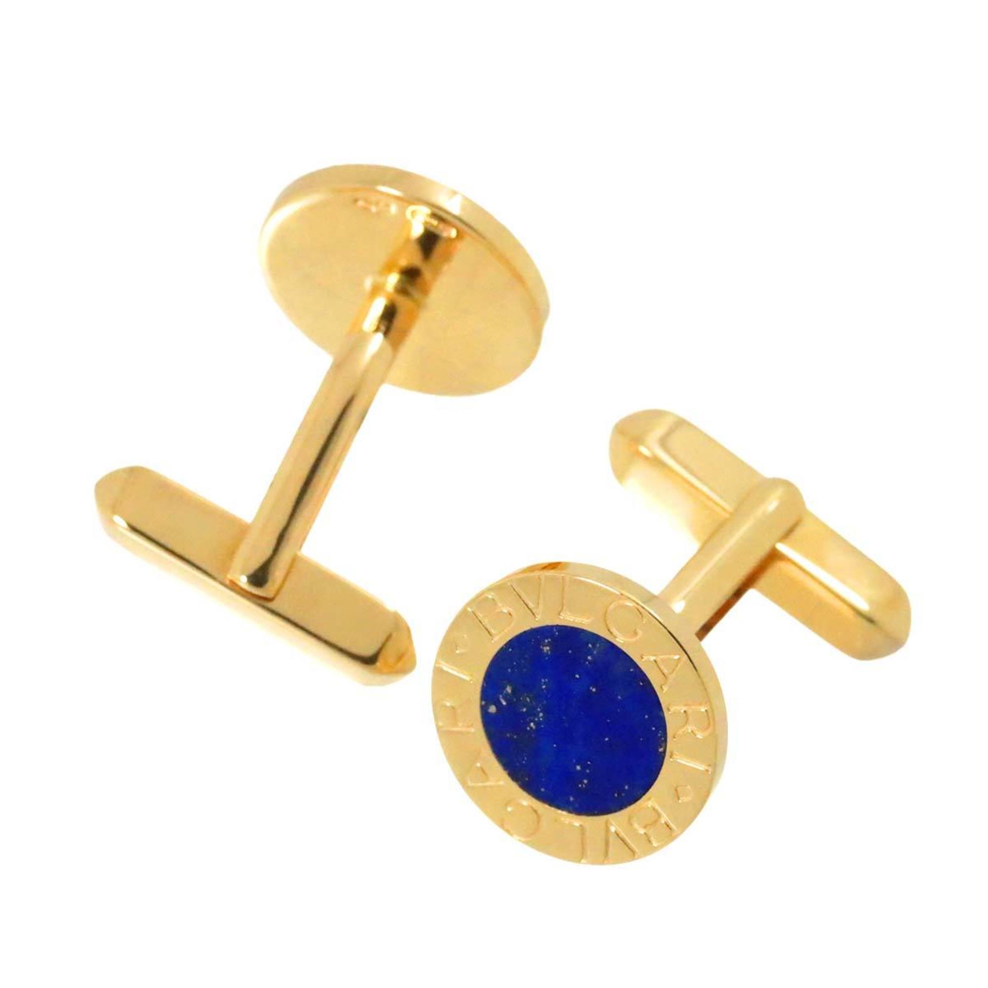 BVLGARI Double Lapis Lazuli Cufflinks K18 YG Yellow Gold 750