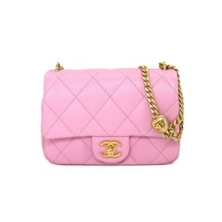 CHANEL Matelasse Chain Shoulder Bag Caviar Skin Pink AS3828 Heart Gold Metal Fittings