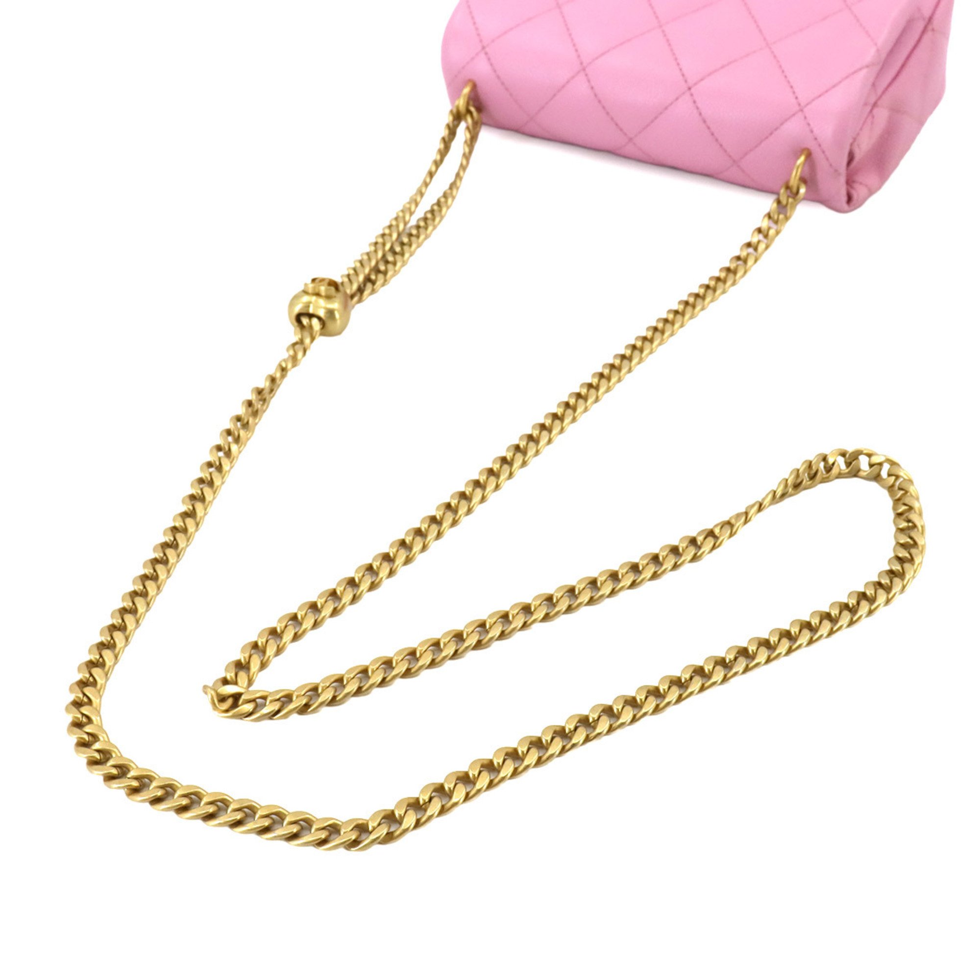 CHANEL Matelasse Chain Shoulder Bag Caviar Skin Pink AS3828 Heart Gold Metal Fittings