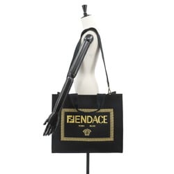 FENDI Fendace 2way Tote Shoulder Bag Canvas Black Gold 7VA558