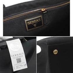 FENDI Fendace 2way Tote Shoulder Bag Canvas Black Gold 7VA558