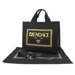 FENDI Fendace 2way Tote Shoulder Bag Canvas Black Gold 7VA558