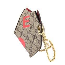 GUCCI GG Supreme Small Heart Chain Shoulder Bag Leather Beige Brown Red 678131 Supureme