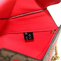 GUCCI GG Supreme Small Heart Chain Shoulder Bag Leather Beige Brown Red 678131 Supureme