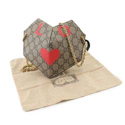 GUCCI GG Supreme Small Heart Chain Shoulder Bag Leather Beige Brown Red 678131 Supureme