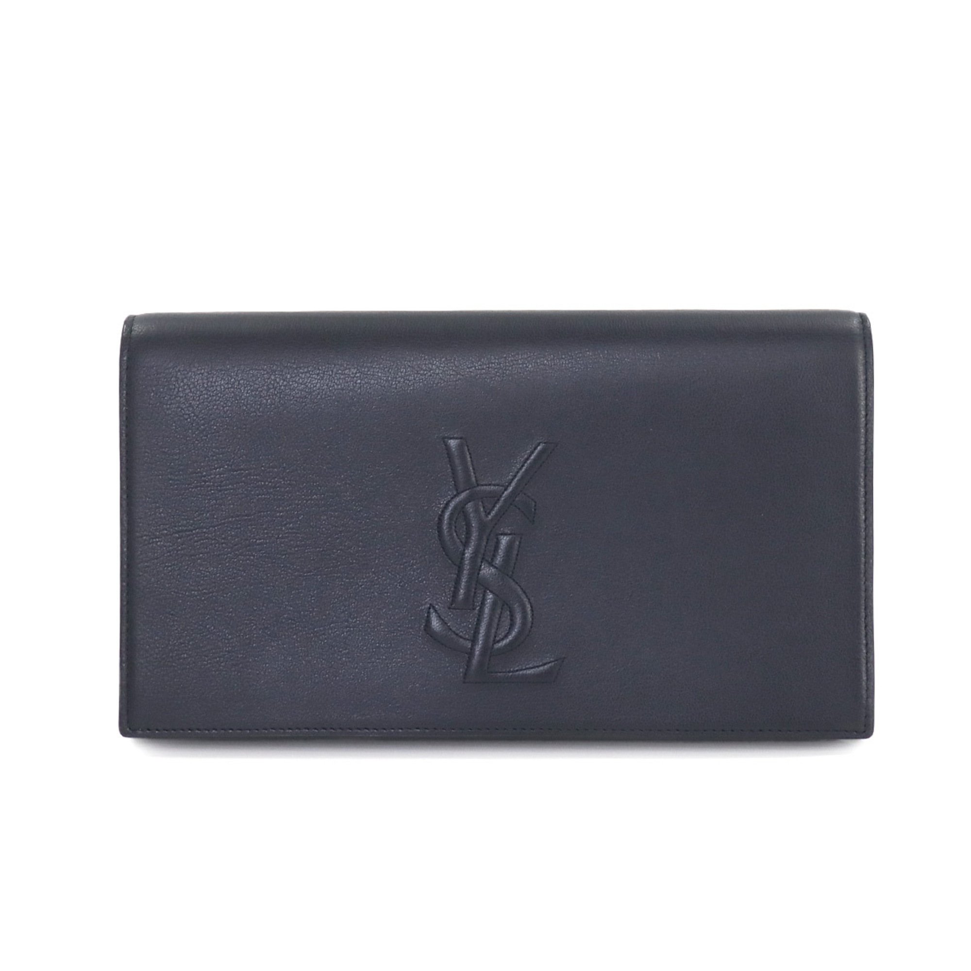 Saint Laurent Clutch Bag Leather Navy 361120 Gold Hardware