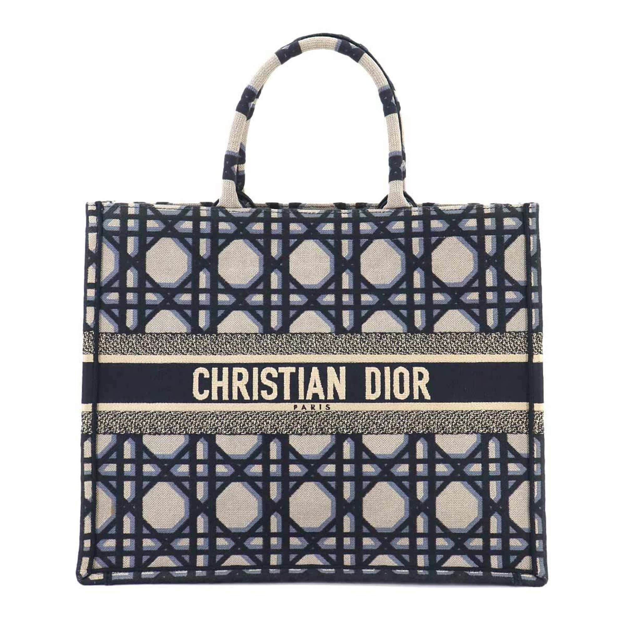 Christian Dior Macrocannage Book Tote Large Bag Canvas Navy M1286ZZAU