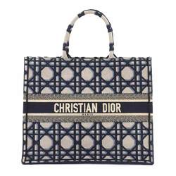 Christian Dior Macrocannage Book Tote Large Bag Canvas Navy M1286ZZAU