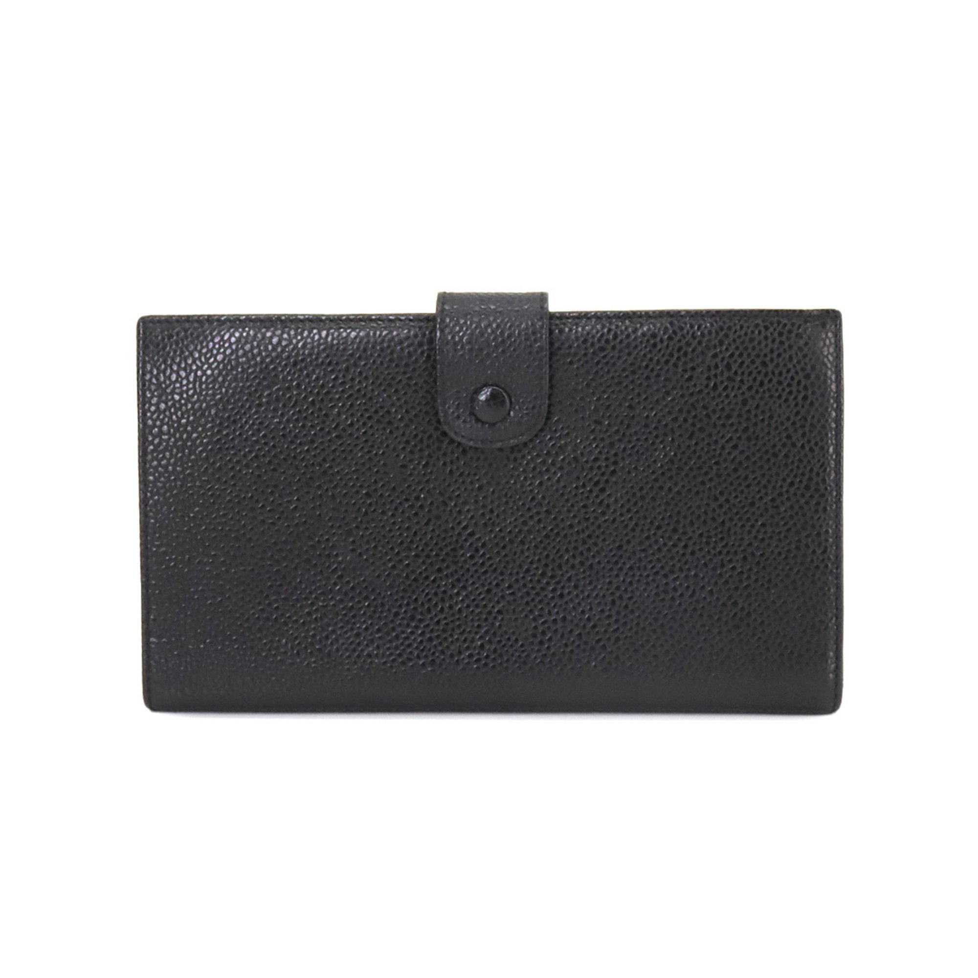 CHANEL Caviar Skin Bi-Fold Long Wallet Leather Black A01429 Coco Mark